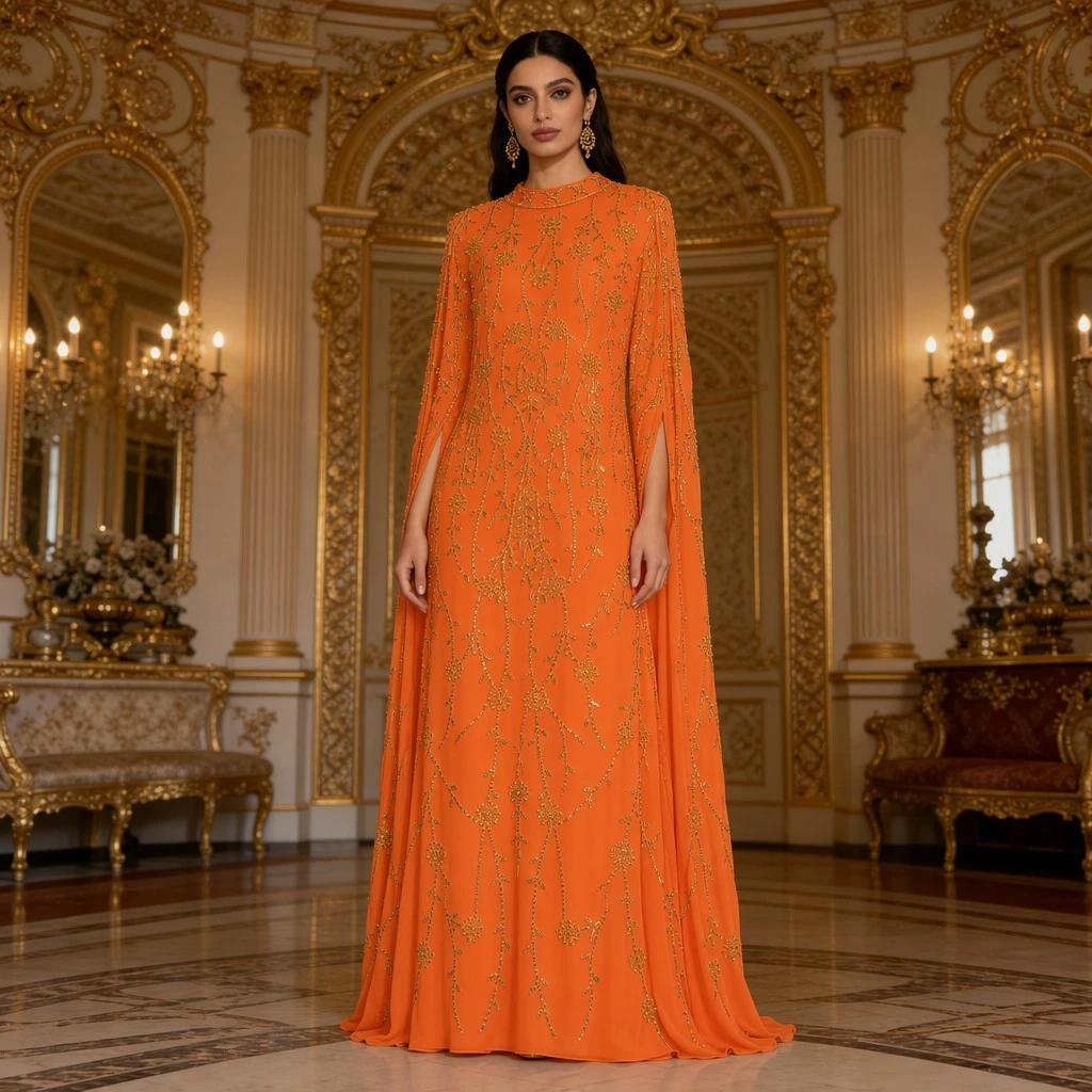 Abaya Dubaï de luxe perlée, brodée et ornée de sequins, robe caftan musulmane, élégante robe de soirée islamique pour l'Aïd .